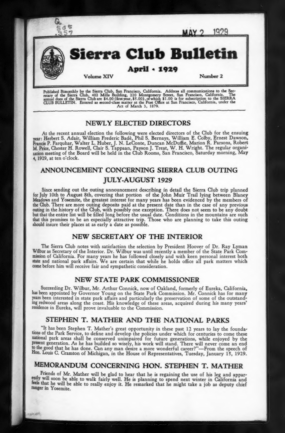 Sierra Club Bulletin 1929 Vol 14 No 2 April thumbnail